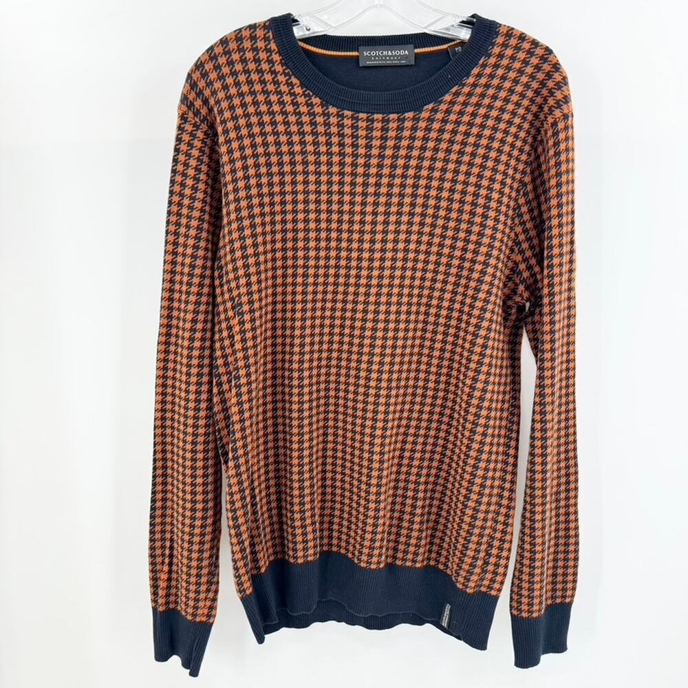 Scotch & Soda Knitwear Mens Size L Black Brown Houndstooth Crew Neck Sweater